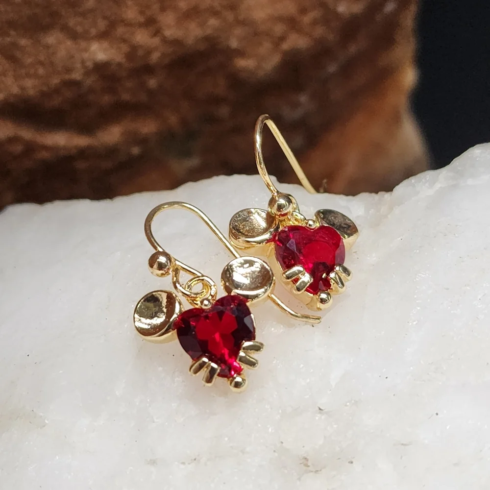 Mickey Mouse Read Heart Swarovski Crystals Luxury Gold Plated Earrings
